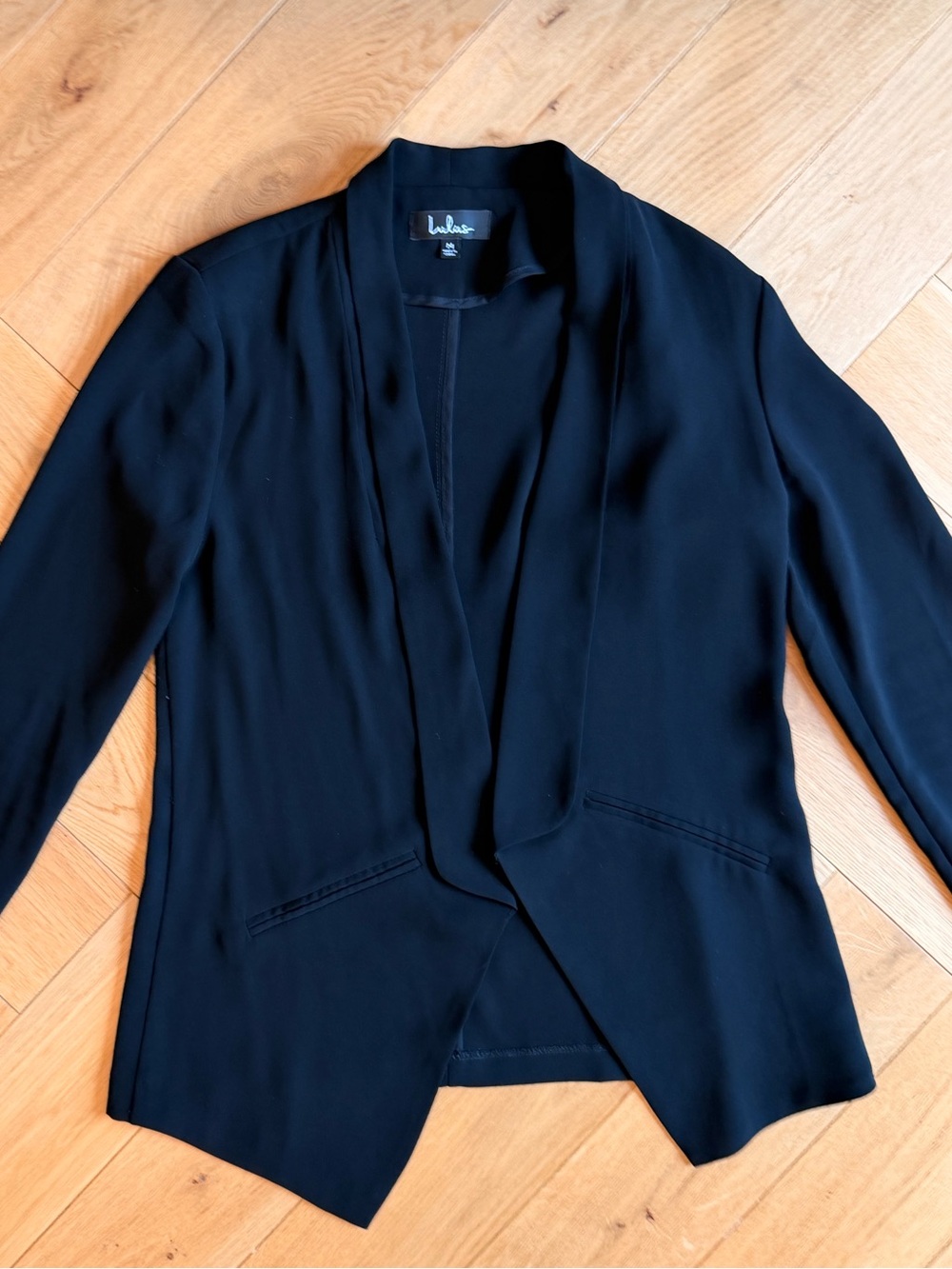 Lulu's Black Draped Open-Front Blazer